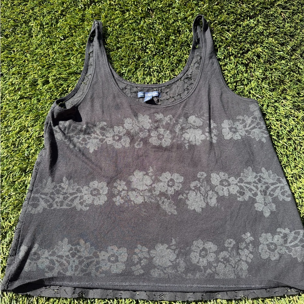 American Eagle Outfitters Gray Floral Tank Top